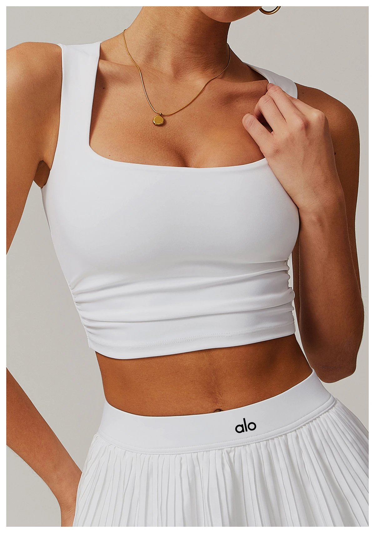 Design Square Neck Ruched Crop Top in Sky Blue Activewear - 23
