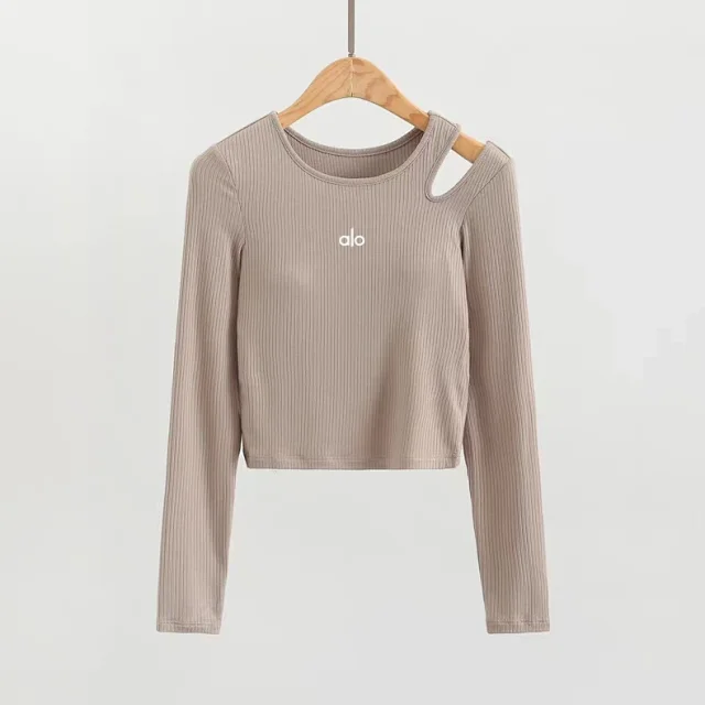 Alo Yoga Shirts Ribbed long-sleeve cropped top with shoulder cutout product detail image 31