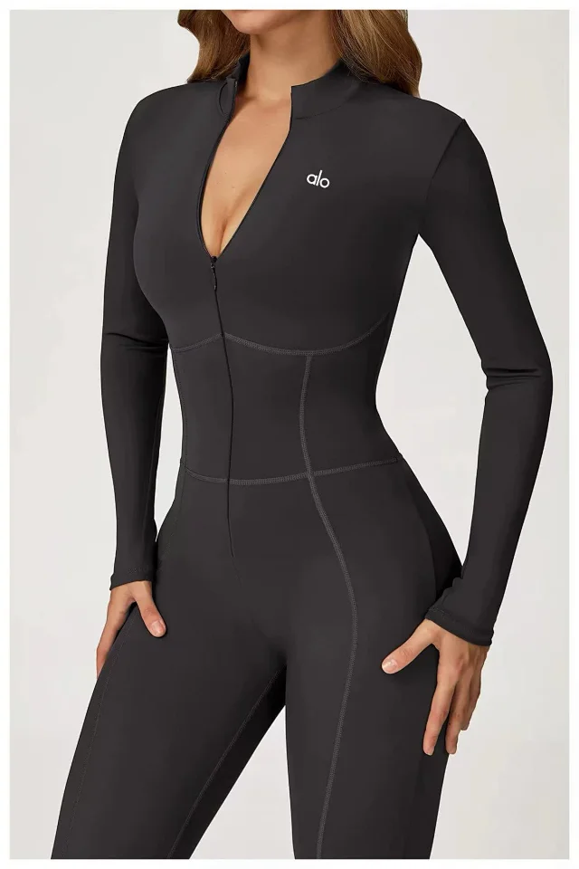 Alo Jumpsuits Long-Sleeve Stand-Collar Zip-Front Activewear Jumpsuit product detail image 33