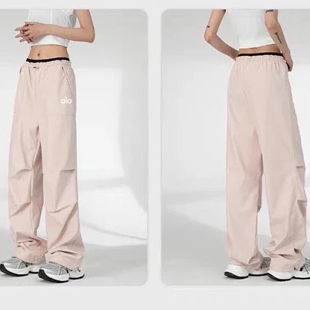 Alo Yoga Trousers Drawstring Wide-Leg Cargo — Pink (thin fleece style)