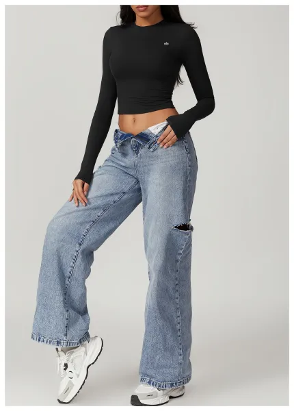 Alo Long Sleeve Cropped Base Layer Beige Top - 27