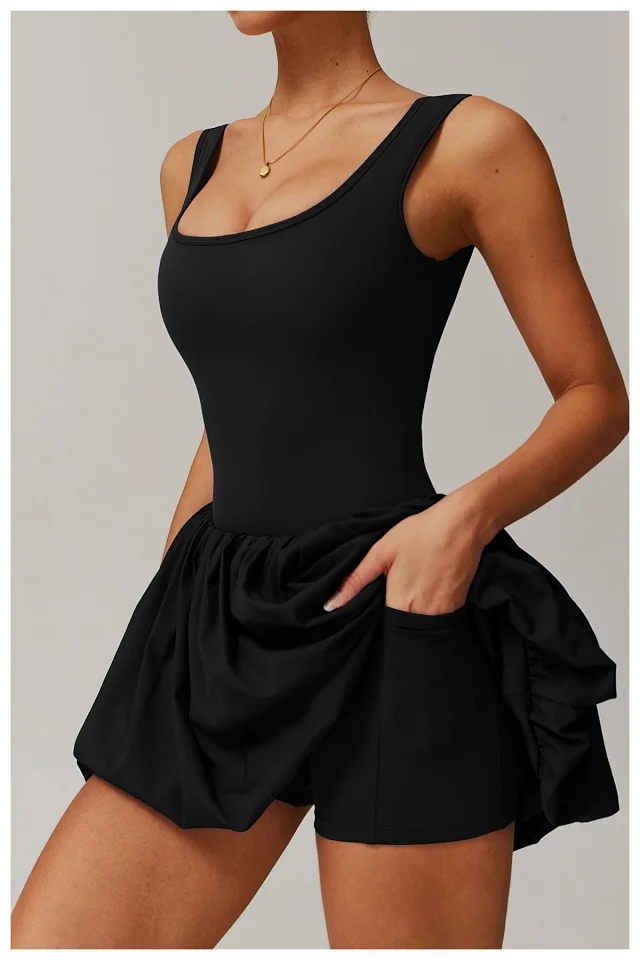 Alo Yoga Dresses Square-Neck Bubble-Skirt Athletic Dress with Built-In Shorts product detail image 35