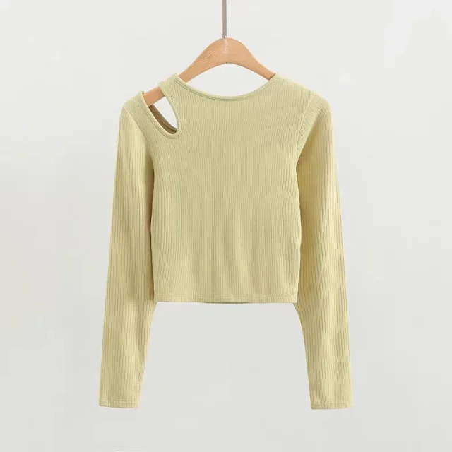 Alo Yoga Shirts Ribbed long-sleeve cropped top with shoulder cutout product detail image 29