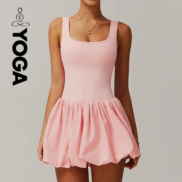 Alo Yoga Dresses Square-Neck Bubble-Skirt Athletic Dress with Built-In Shorts product detail image 8