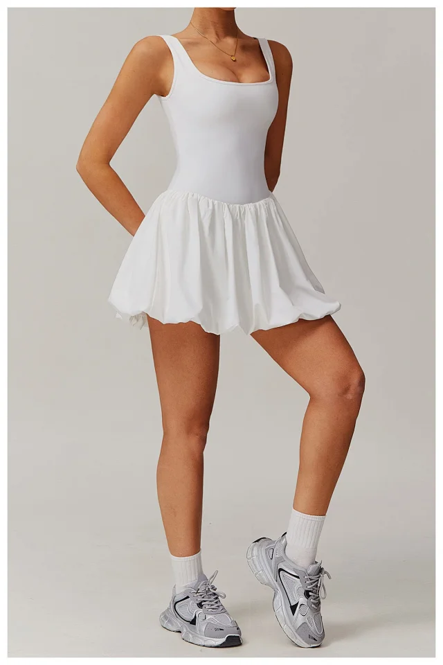 Alo Yoga Dresses Square-Neck Bubble-Skirt Athletic Dress with Built-In Shorts product detail image 17