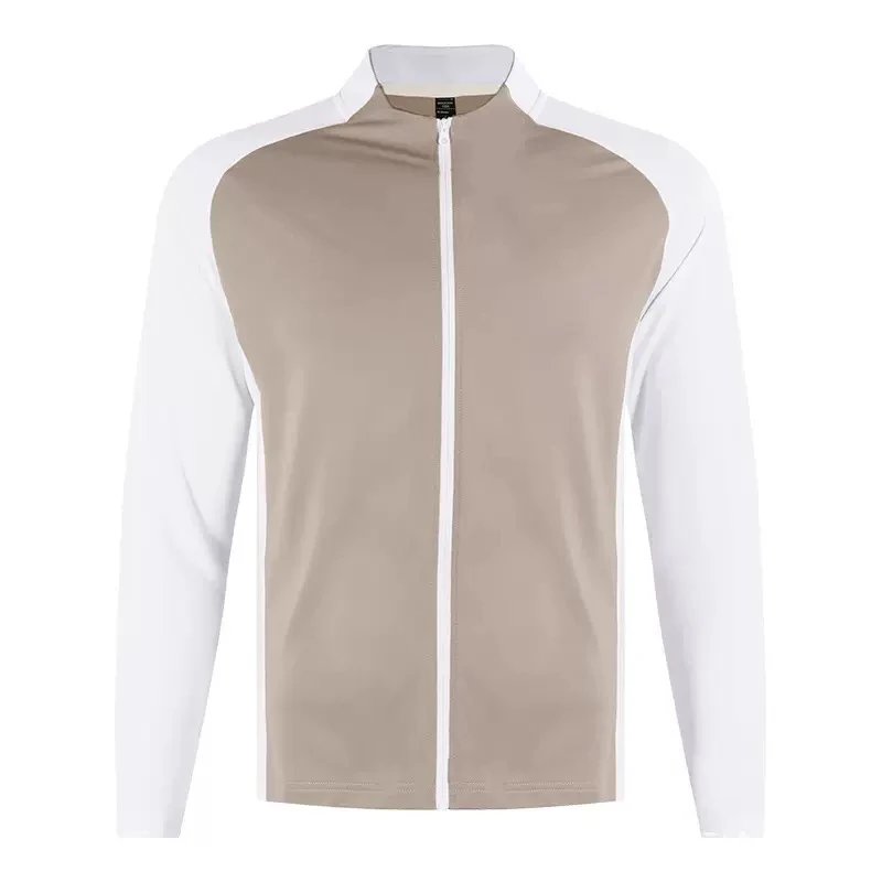 Design Color-Block Zip-Up Jacket Beige and White Outerwear - 12