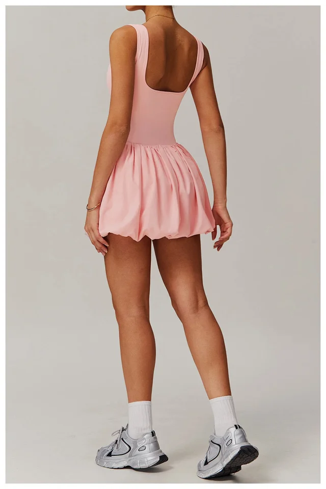 Alo Yoga Dresses Square-Neck Bubble-Skirt Athletic Dress with Built-In Shorts product detail image 29