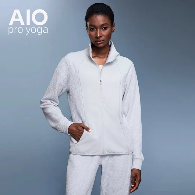 Alo Jackets Full-Zip High-Collar Jacket with Textured Sleeves product detail image 3