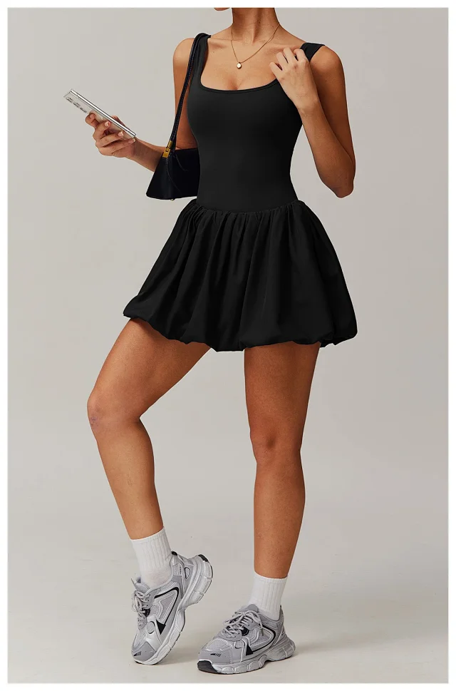 Alo Yoga Dresses Square-Neck Bubble-Skirt Athletic Dress with Built-In Shorts product detail image 37