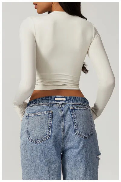 Alo Long Sleeve Cropped Base Layer Beige Top - 40
