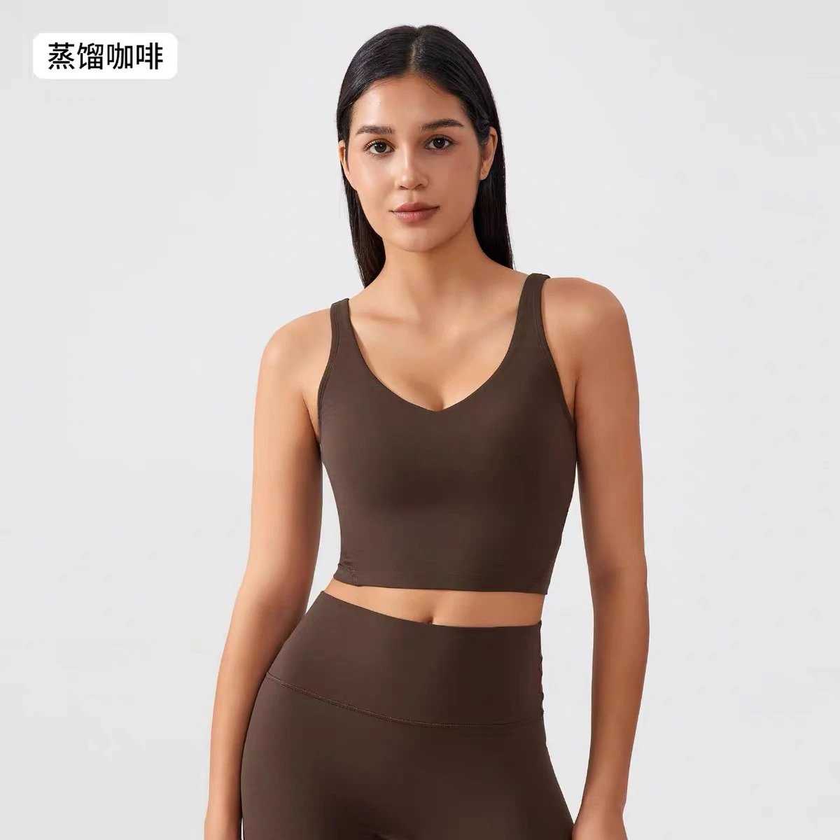 Design Cropped Sports Bra and High-Waisted Leggings Set Khaki Green Activewear - 10