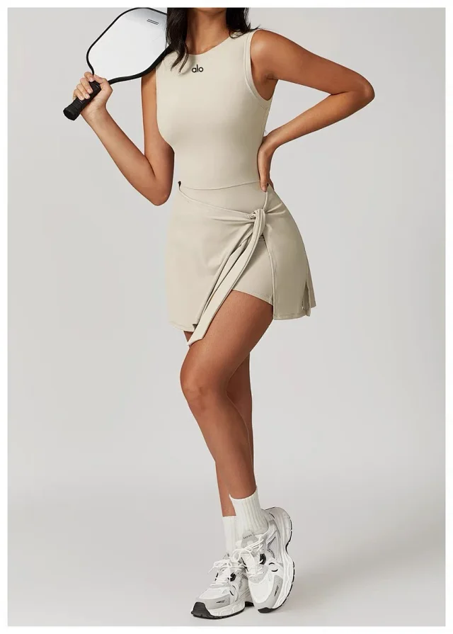 Alo Yoga Dresses Sleeveless Tie-Side Tennis Dress with Built-In Shorts product detail image 32