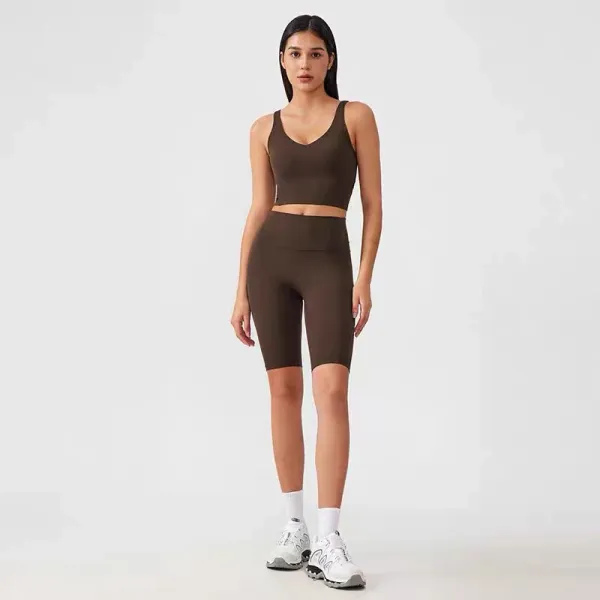 Design Cropped Sports Bra and High-Waisted Leggings Set Khaki Green Activewear - 52
