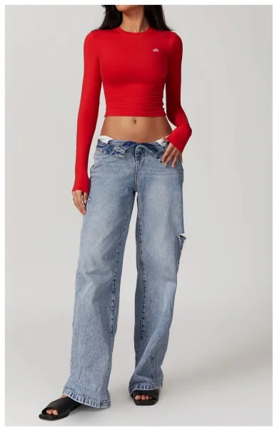 Alo Long Sleeve Cropped Base Layer Beige Top - 21