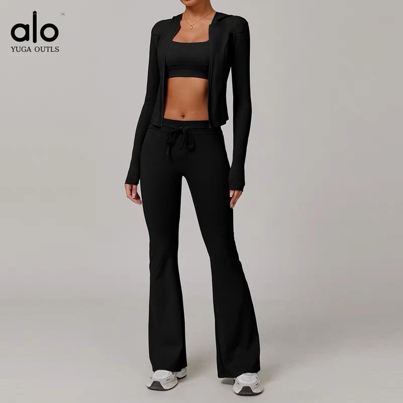 Alo Matching Sets Women's hooded zip-up jacket, sports bra and pleated skirt set image 4