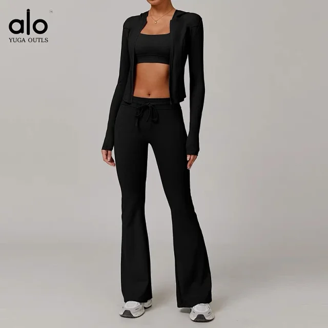 Alo Matching Sets Women's hooded zip-up jacket, sports bra and pleated skirt set product detail image 4