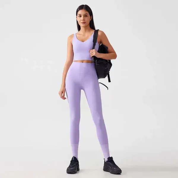 Design Cropped Sports Bra and High-Waisted Leggings Set Khaki Green Activewear - 40