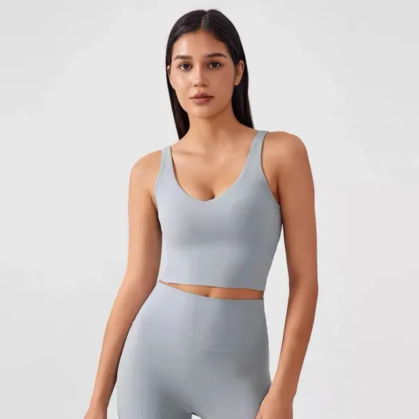 Design Cropped Sports Bra and High-Waisted Leggings Set Khaki Green Activewear - 39