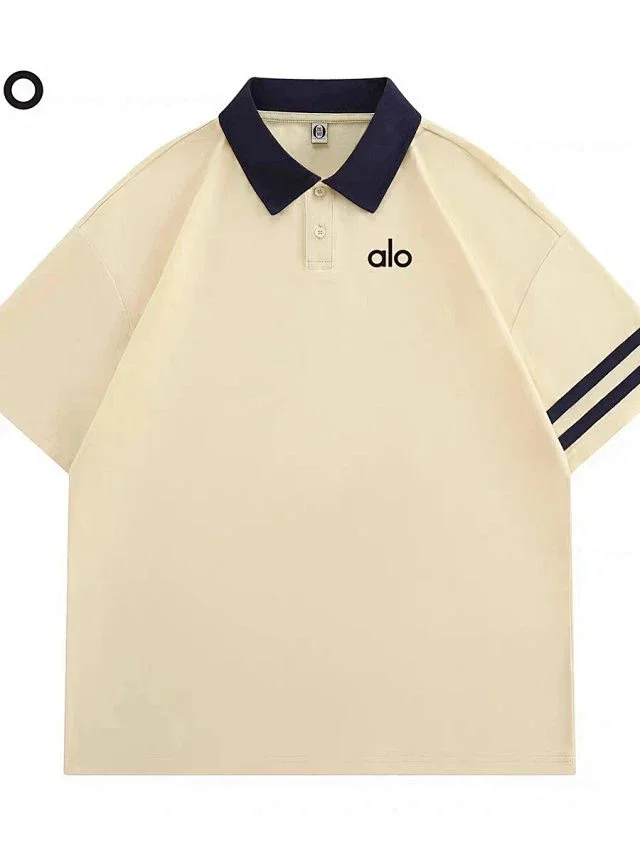 Alo Yoga Shirts Short-Sleeve Polo Shirt with Contrast Collar and Striped Sleeves product detail image 1