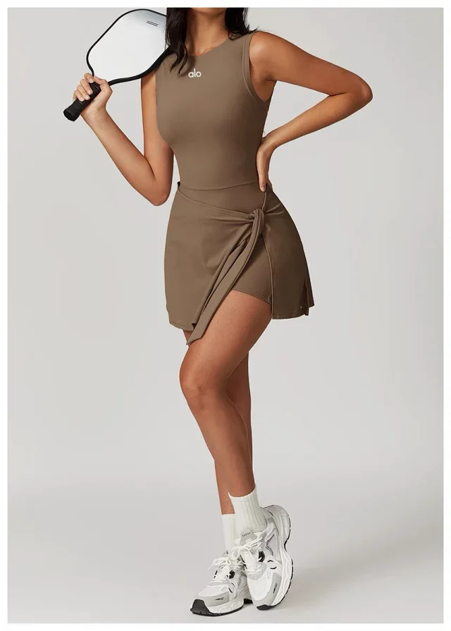 Alo Yoga Dresses Sleeveless Tie-Side Tennis Dress with Built-In Shorts product detail image 26