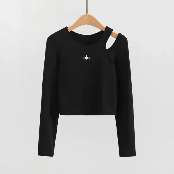 Alo Cut-Out Ribbed Cropped Long-Sleeve Top Black - 33
