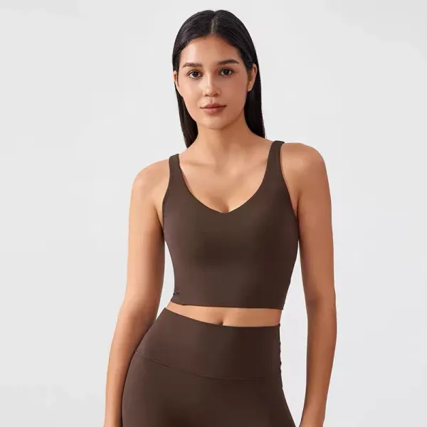 Design Cropped Sports Bra and High-Waisted Leggings Set Khaki Green Activewear - 53