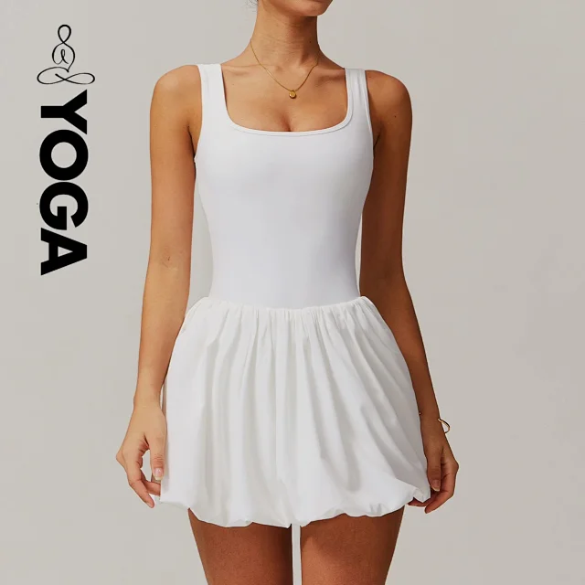 Alo Yoga Dresses Square-Neck Bubble-Skirt Athletic Dress with Built-In Shorts product detail image 9