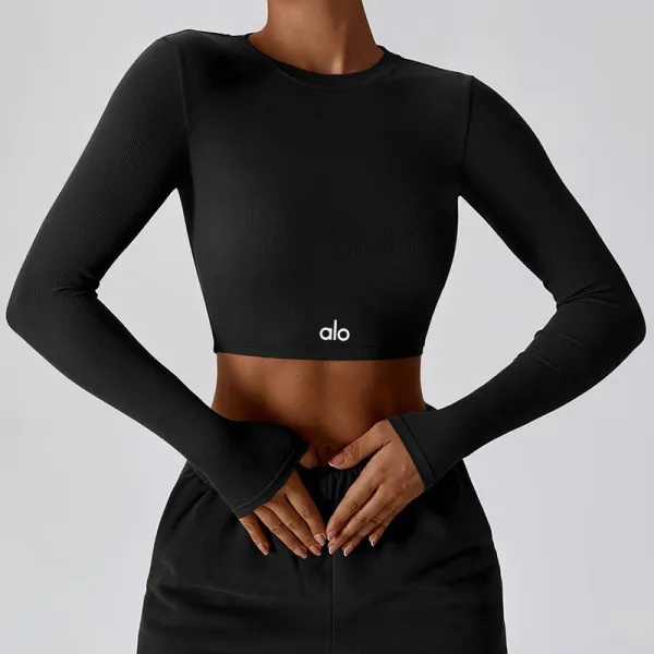 Alo Long Sleeve Ribbed Crop Top White Activewear - 5