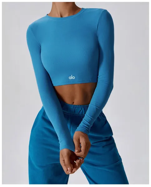 Alo Long Sleeve Ribbed Crop Top White Activewear - 20
