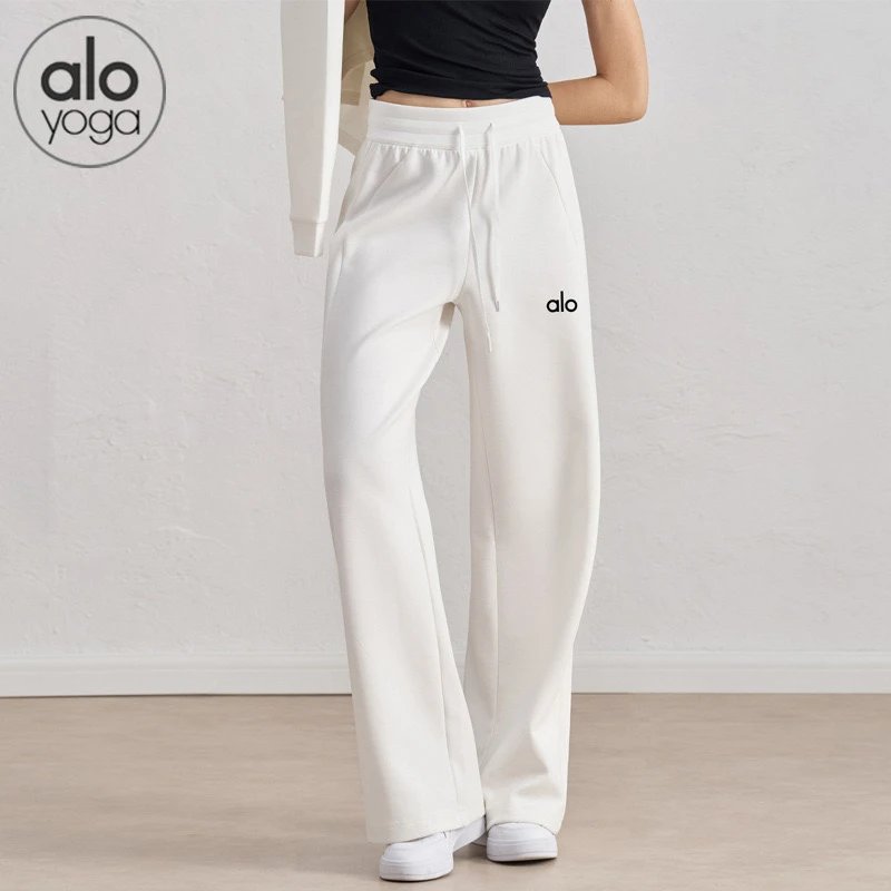 Alo Yoga Trousers Drawstring wide-leg — This white {black label}