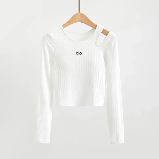 Alo Yoga Shirts Ribbed long-sleeve cropped top with shoulder cutout product detail image 7