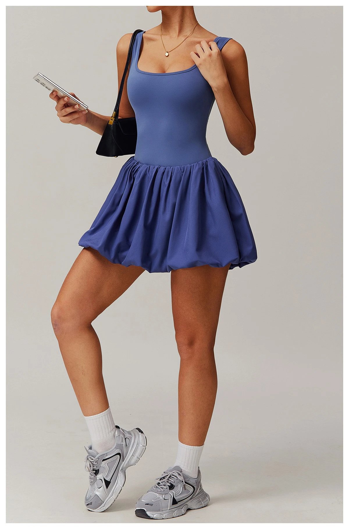 Design Yoga Bubble Skirt Tank Set Blue Activewear - 26