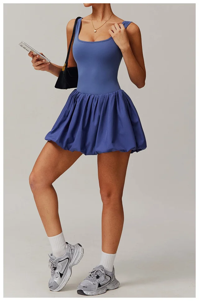 Alo Yoga Dresses Square-Neck Bubble-Skirt Athletic Dress with Built-In Shorts product detail image 25