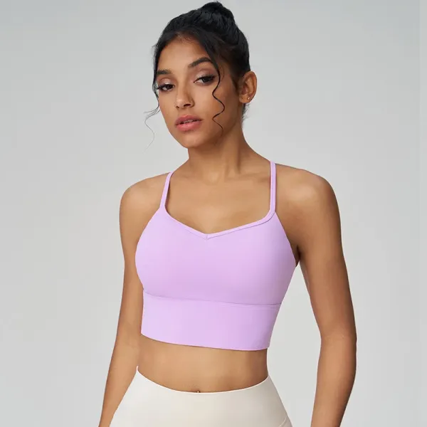 Alo Yoga V-Neck Sports Bra in Blush Pink Activewear - 4
