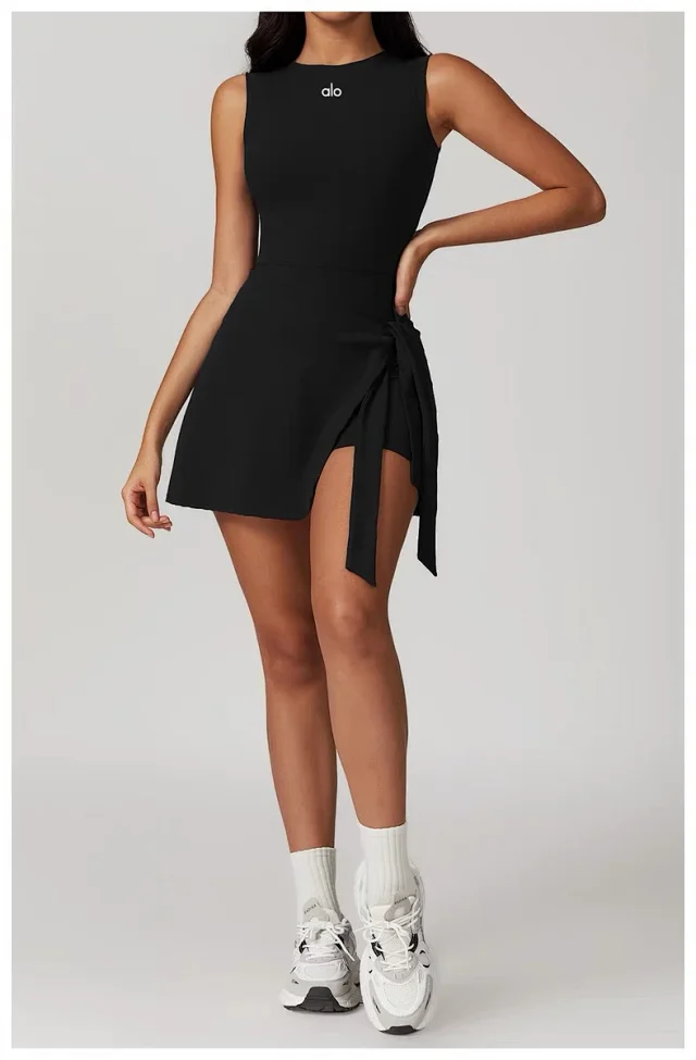 Alo Yoga Dresses Sleeveless Tie-Side Tennis Dress with Built-In Shorts product detail image 39