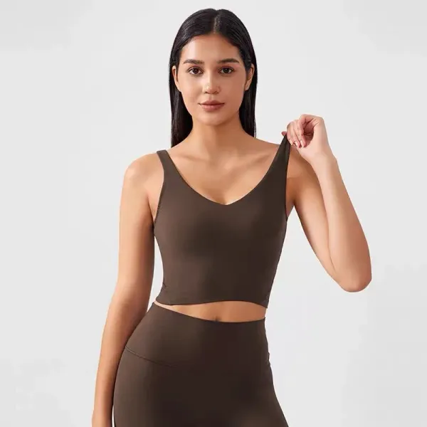 Design Cropped Sports Bra and High-Waisted Leggings Set Khaki Green Activewear - 54