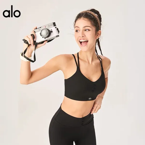 Alo Button-Front Cream Activewear Bralette and High-Waist Leggings Set - 3