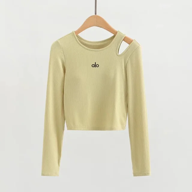 Alo Yoga Shirts Ribbed long-sleeve cropped top with shoulder cutout product detail image 10
