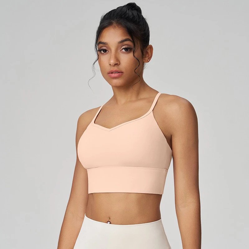 Alo Yoga V-Neck Sports Bra in Blush Pink Activewear - 7