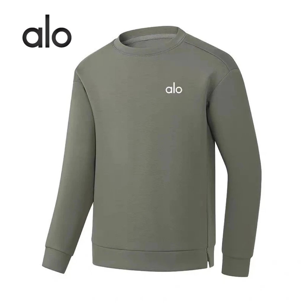 Alo Hoodies & Sweatshirts Logo Crewneck Sweatshirt with Side Hem Slit — Truffle brown