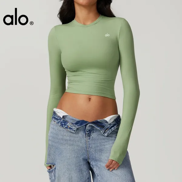 Alo Long Sleeve Cropped Base Layer Beige Top - 3