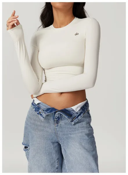 Alo Long Sleeve Cropped Base Layer Beige Top - 39