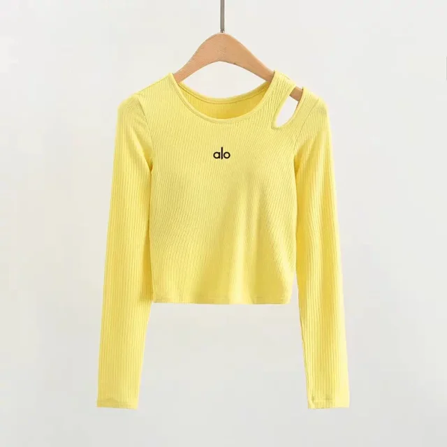Alo Yoga Shirts Ribbed long-sleeve cropped top with shoulder cutout product detail image 30