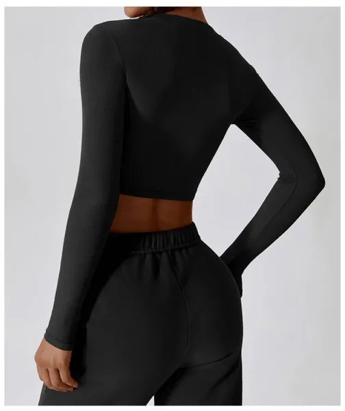 Alo Long Sleeve Ribbed Crop Top White Activewear - 33