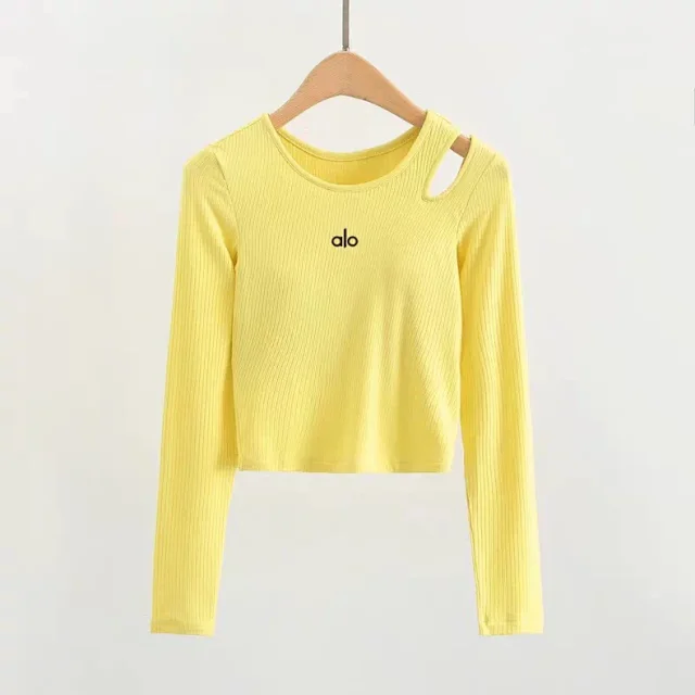 Alo Yoga Shirts Ribbed long-sleeve cropped top with shoulder cutout product detail image 8