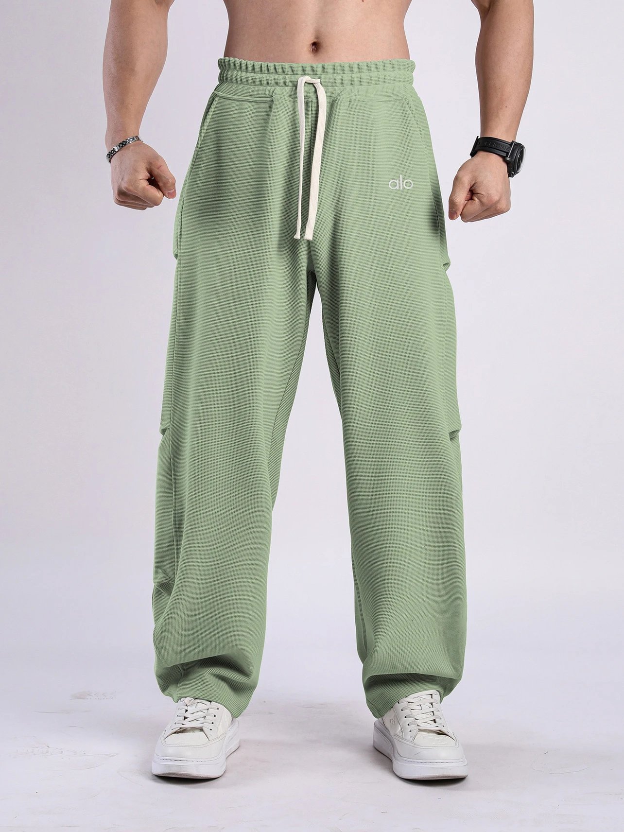Alo Yoga Trousers Waffle-Knit Drawstring Wide-Leg Sweatpants image 3