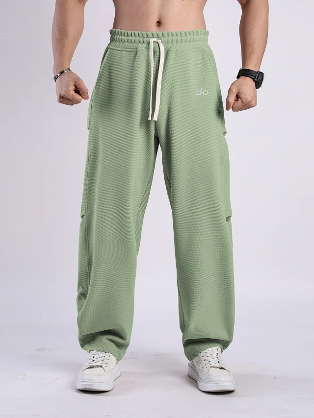 Alo Yoga Trousers Waffle-Knit Drawstring Wide-Leg Sweatpants product detail image 3