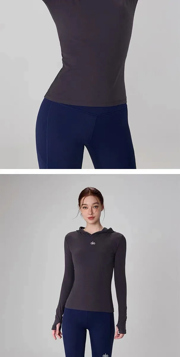 Alo Hoodies & Sweatshirts Fitted Long-Sleeve Hooded Athletic Top with Thumbholes product detail image 26