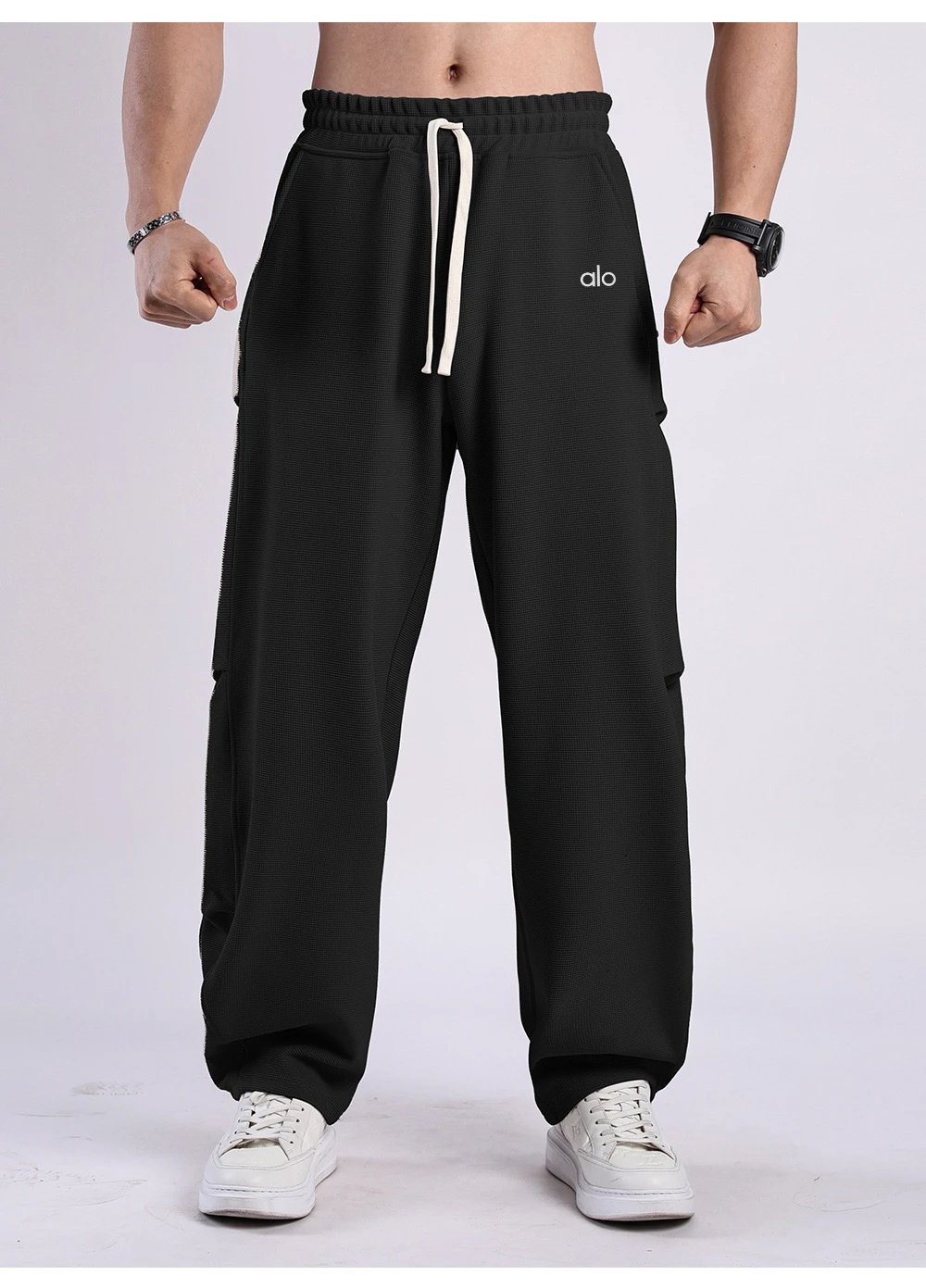 Alo Yoga Trousers Waffle-Knit Drawstring Wide-Leg Sweatpants image 2