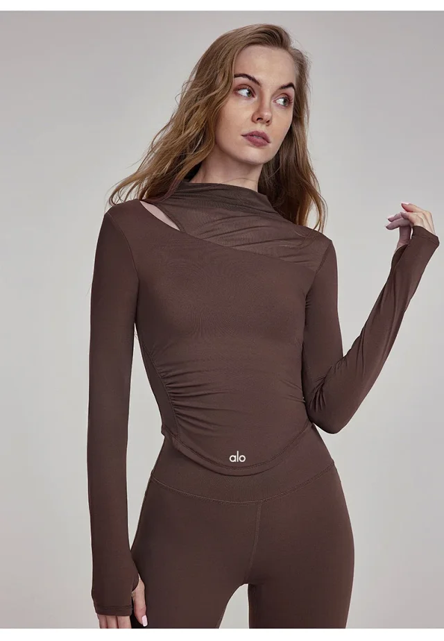 Alo Yoga Shirts Long-Sleeve Asymmetric Mesh Panel Top product detail image 26